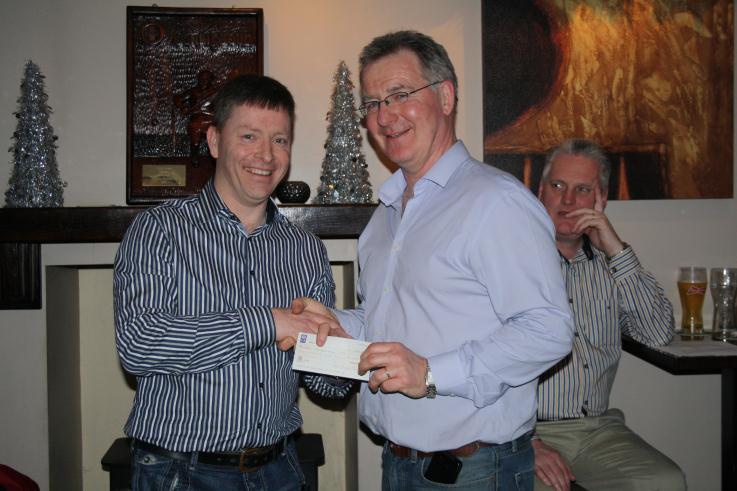 Paul Hoey accepts Second Prize on behalf of Kevin Murphy with seller Martin Cronin Joint third place winner Noel Montgomery 30 Years since Winning Centenary Hurling Cup Last Saturday night Valley