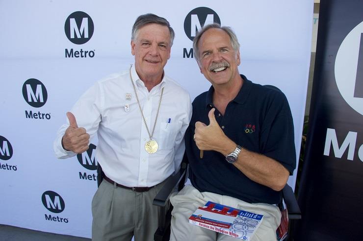 Naber s appearance was the latest in the on-going promotion by Metro and the Los Angeles 2024 Olympic Candidature Committee to thank riders for going Metro and to build enthusiasm and Olympic spirit