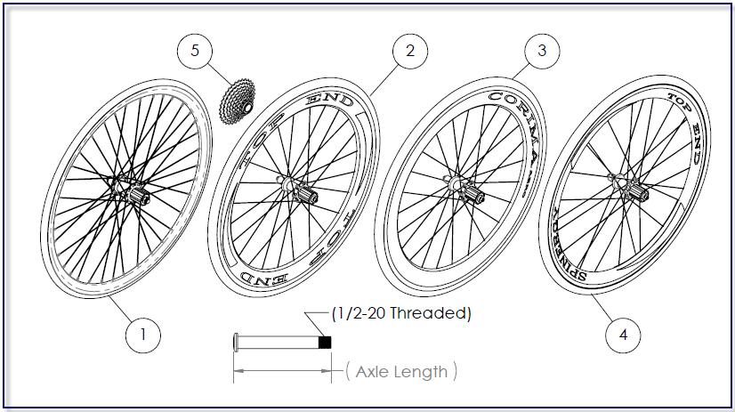 Invacare Top End Sports and ecreation Products Force K: Wheels PAT PE BIKE DESCIPTION NUMBE 56776 26 In. (57) High Performance Front Wheel (Drive), (Clincher Only) Alex Black Spoke 56736 26 In.