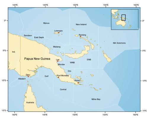 4 Figure 1. Papua New Guinea. Note: WNB = West New Britain; ENB = East New Britain; Nth = North). mostly from shore, canoe or dinghy by indigenous Papua New Guineans (i.e. no foreign fishing fleets, although illegal Vietnamese fishing vessels have become a recent problem, with several vessels arrested in the East Sepik, New Ireland and Milne Bay provinces).