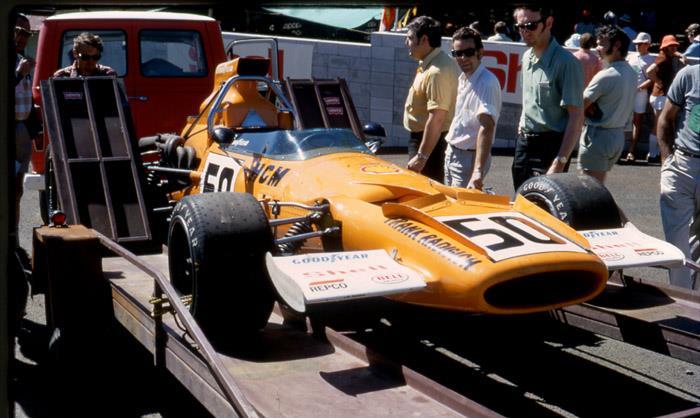 1972 Frank Radisich McLaren M10B/C 400-10 Repco V8 Pukekohe 8 Jan 72 photo Mike Feisst 1972 Tasman Cup New Zealand - Round 1 of the Tasman Cup was held at Pukekohe on 8 January 1972 for the NZIGP.