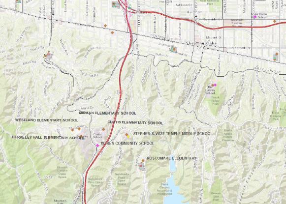 ACCOMMODATE MULHOLLAND DRIVE SCHOOLS 16 OPPOSITION FOR ORIGINAL PLAN REGARDING ACCESS TO SCHOOLS ON MULHOLLAND DR 8 SCHOOLS SOUTH OF MULHOLLAND DRIVE CLOSE TO PROJECT AREA INITIAL PLANS DID NOT