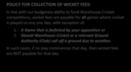 wicket fees are payable for all games where cricket is played on any one day, with exception of: 1.
