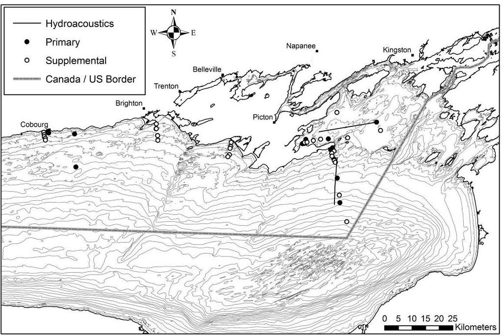 125 FIG. 10.1.1. OMNR nearshore-offshore project sampling efforts in the eastern (Kingston) basin of Lake Ontario and mid-lake off Cobourg, at both new and historic sampling sites.