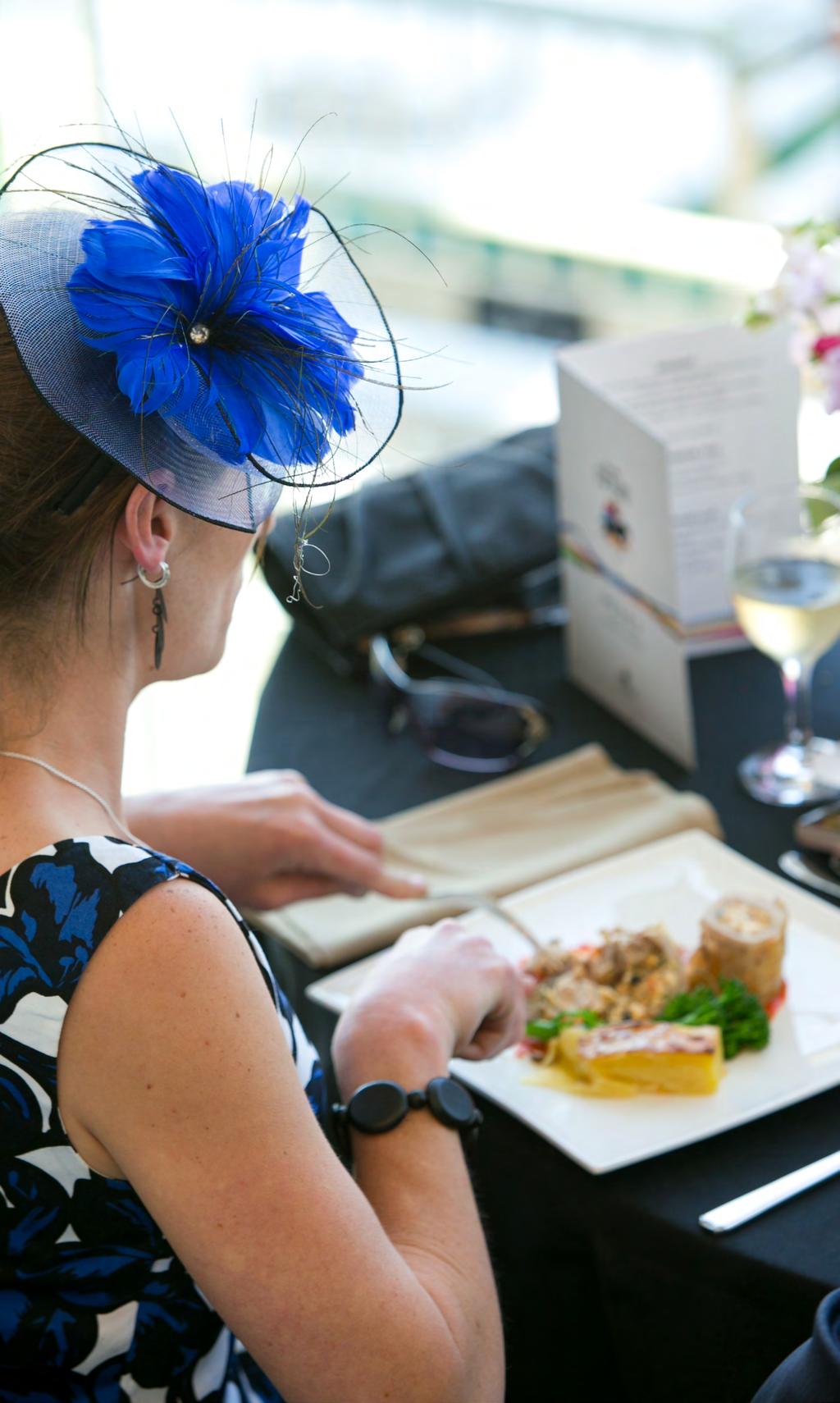 Reserved table with racecourse views* Five course degustation menu Deluxe beverages including basic spirits Television monitors on each table Access to Tote (TAB) facilities Cox Plate souvenir pin,