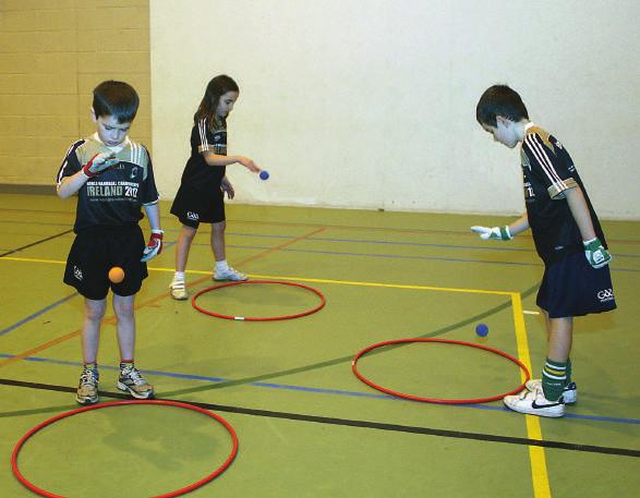 (co-ordination / comhordú) (6) hoop bounce Coaches Tips b Set out a number of hoops on the floor b The player moves around the hall bouncing the ball in different hoops b Introduce a scoring system,