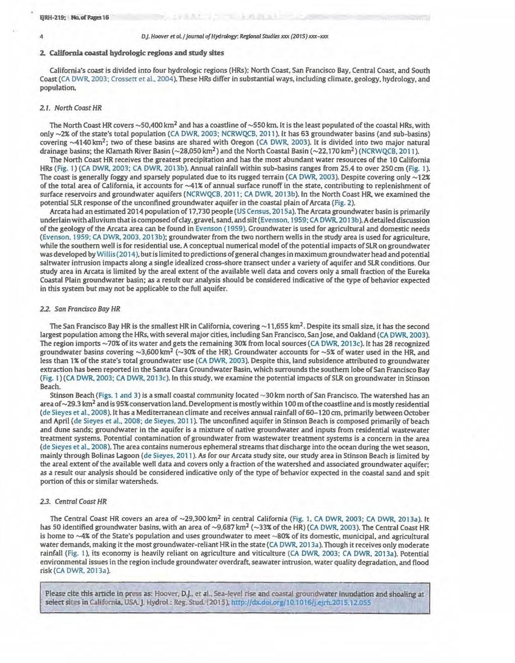 FJRH-219; llluf16 4 DJ. Hoovn- et al I journal of Hydrology: Rqional Studies X1C (215) IOOC-IOOC 2.