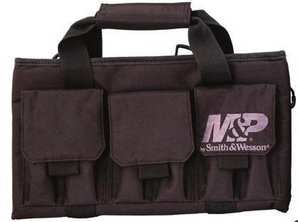 to an 8 barrel Internal pocket dimensions: 14 x 6 OUTSIDE: Double zipper opening of main compartment One side has 2 external zippered pockets: 6 l x 6 h x 1 d One side has 3 double pistol