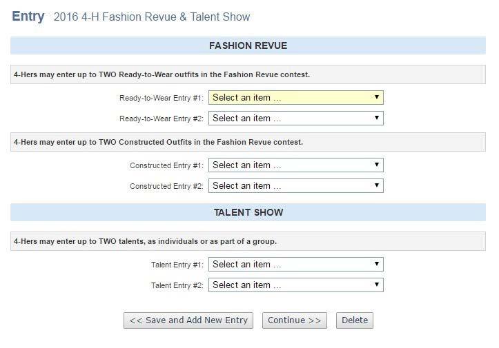 3. Fill in your entry using the drop-down menus, text fields, and check boxes.