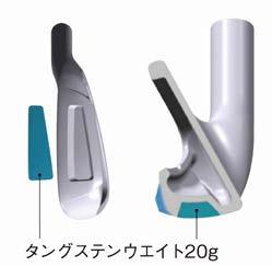 <IE-06 > TECHNOLOGY Low center of gravity structure easily helps hit the ball higher The use of 20g of tungsten sole weighting, combined with a wider sole yield a deeper and lower center of gravity.