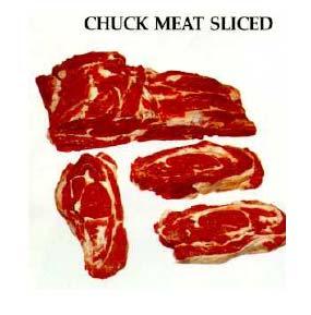 - 8. Chuck Steak: (Official Specifications) - Cut from the primal Chuck. To be one of the first four slices from the chuck. With a maximum length of tail muscle (M.