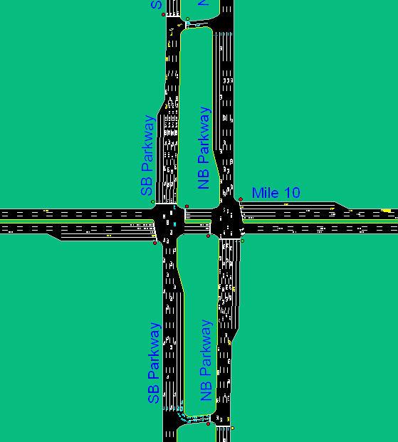 CFI on an MLT parkway in that it is likely that the median would be reduced in size at the intersection to save right-of-way, and the intersection would look like that represented in Exhibit 2-7.