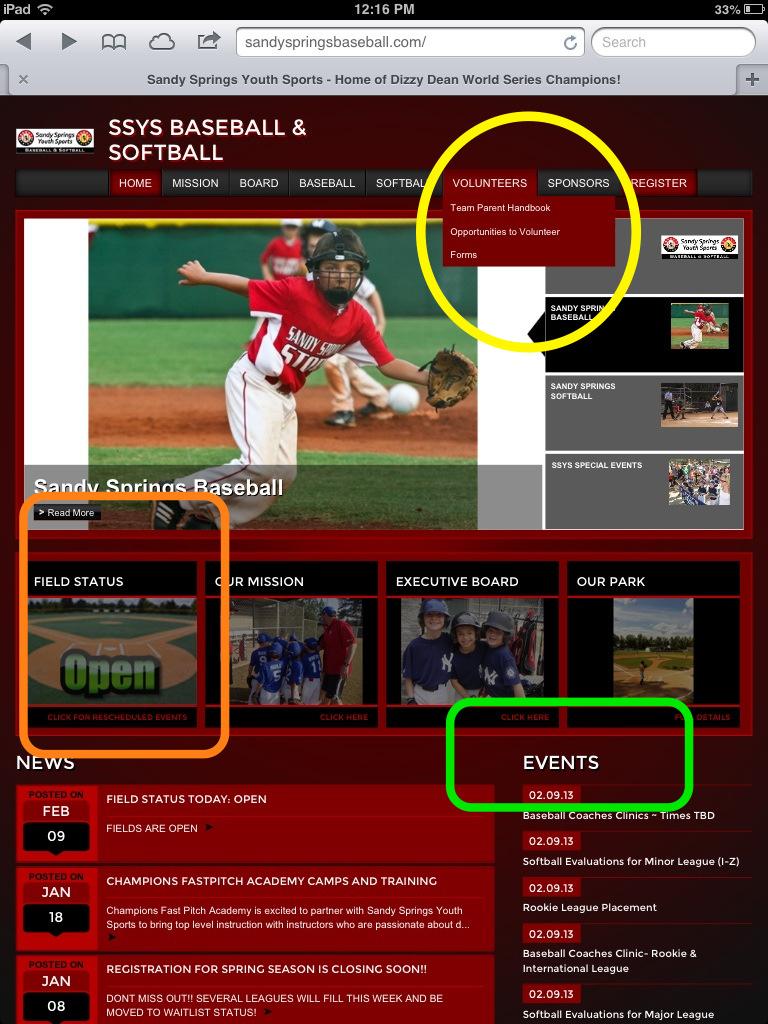 Website This handbook can be found at http://sandyspringsbaseball.com. Then click on the Volunteers tab, scroll down page to Team Parent Handbook.