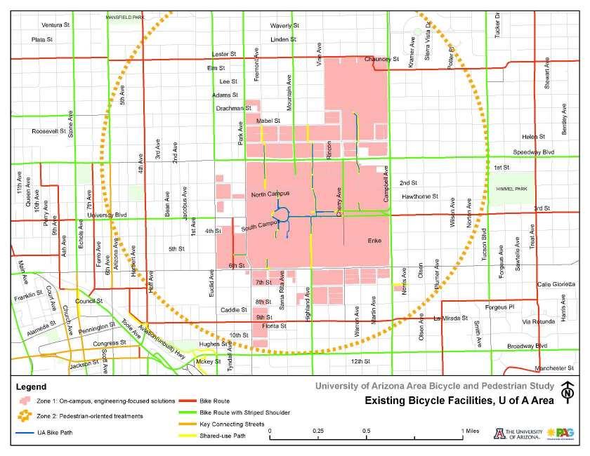 Figure 4-2: Existing Bicycle Facilities at the University of Arizona Pima Association of Governments
