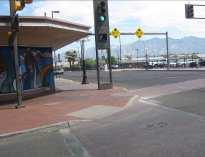 At some marked crosswalks, there are additional treatments, such as decorative paving materials and raised crosswalks.