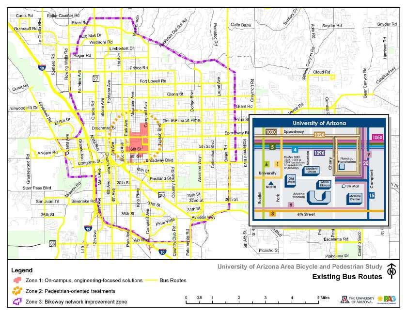 Figure 4-10: Existing Sun Tran Bus Routes Pima Association of Governments and University
