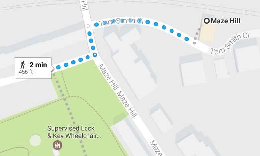 How to get to Creed Place Gate from Maze Hill station (Greenwich Park meeting point) o Walk north west on Tom Smith CI towards Maze