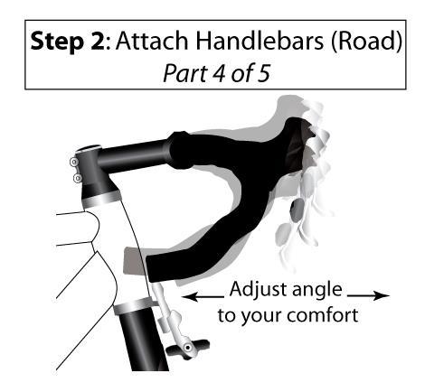 3 - Assembly: Step 2 - Attach Handlebar (4) Position the handlebar to the desired angle (See Figure 16 and Figure 17). Make sure it is centered in the stem, and centered over front wheel.