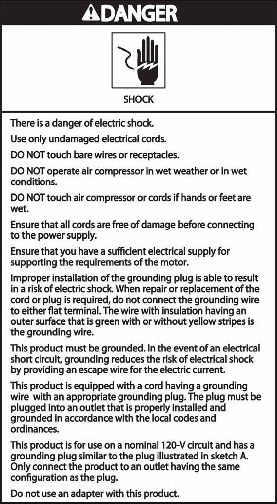 u se only a 3-wire extension cord that has a 3-blade grounding plug. OPeRATINg Th e AIR COMPRe SSOR Save this manual for future reference.