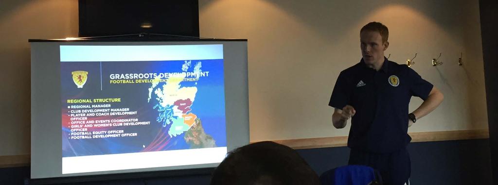 Scottish FA 6 regions - 32 councils No curriculum Hampden Park The home of Scottish football Met and lectured by Don Gilles Director of coaching Education for the