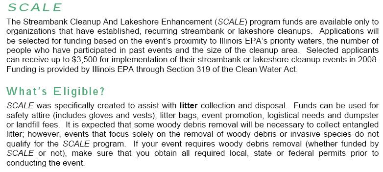 Streambank Cleanup And Lakeshore Enhancement (SCALE) Grant * RLMC was awarded the grant,