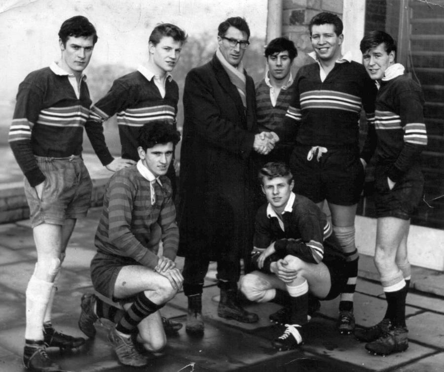 After the Match Photo from Sid Kenningham. Back Row L-R: Sid Kenningham, Brian May, Mr. L.M. Tate, Norman Tate, Peter Douglas, Terry Deeley Front Row L-R: Andrew Hudson, Albert Parkin Mr.
