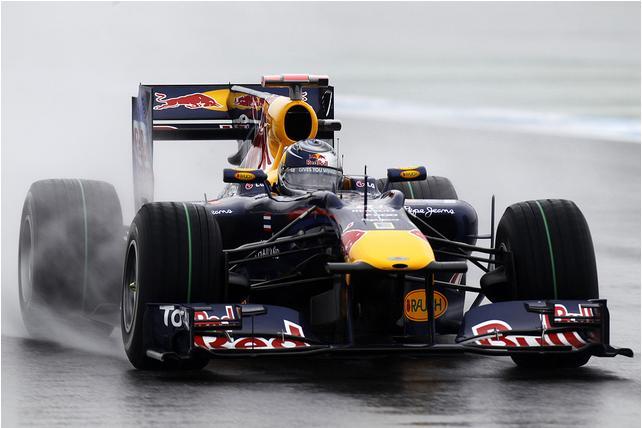 Vettel s Red Bull Racing car tears along the drenched track at the Korea Grand Prix Though fortune wasn t smiling on Red Bull Racing in Korea, the team remains at the top of the constructors