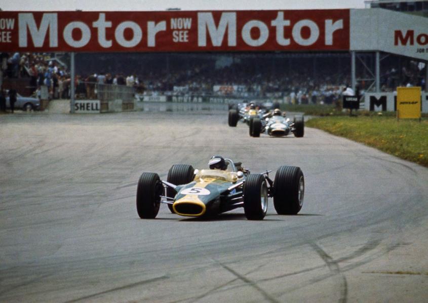 THE MOMENT... Race winner Jim Clark heads the pack during the 1967 British Grand Prix at Silverstone.