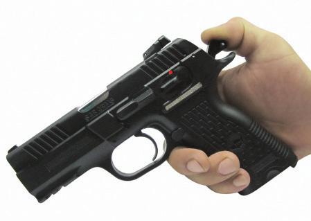 6) The pistol will fire one shot with every squeeze of the trigger, until the magazine is empty.