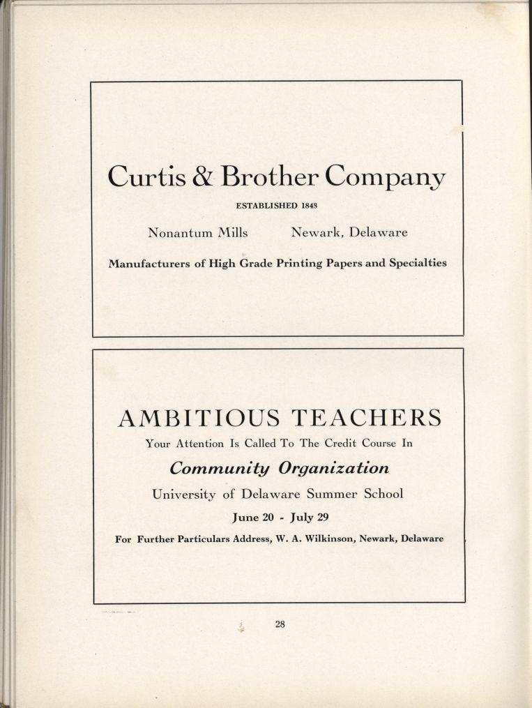 Curtis & Brother Company ESTABLISHED 1848 Nonantum Mills Newark, Delaware Manufacturers of High Grade Printing Papers and Specialties AMBITIOUS TEACHERS Your Attention Is