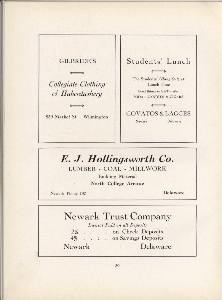 GILBRIDE'S St udents' Lunch & Collegiate Clothing Haberdashery The Students' (Hang Out) at Lunch Time Good things to EAT Also SODA - CANDIES & CIGARS 839 Market St.