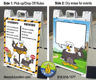 Dry Erase Products A-Frame signs are great for dropoff and pick-up area rules; get one side printed with a dialog bubble