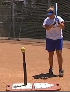 Player marks where back foot goes in her normal stance then takes one step to the side and aligns her front