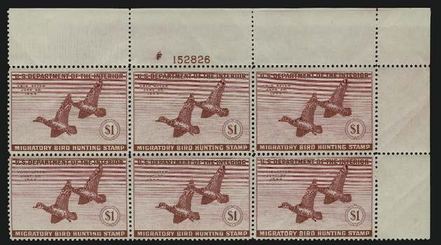 .. 2,250.00 5077 5077 wwa $1.00 1943 Hunting Permit (RW10). Mint N.H. top right plate no.