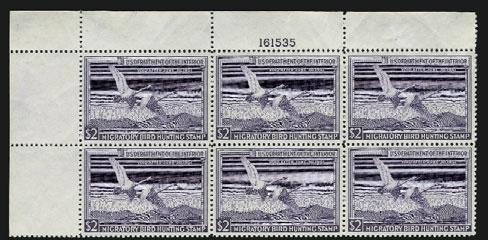 00 1949 Hunting Permit (RW16). Set of four matched corner plate no.