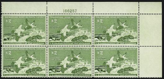 00 1957 Hunting Permit (RW24). Set of four matched corner plate no.
