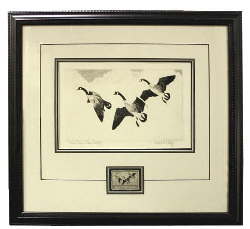 5003 5003 Canada Geese in Flight. Etching, signed Richard A.