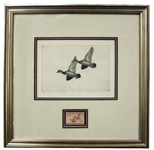 00 1942 Hunting Permit (RW9) below... E. 1,500-2,000 5009 5009 Wood Ducks. Etching, first edition signed Walter E.