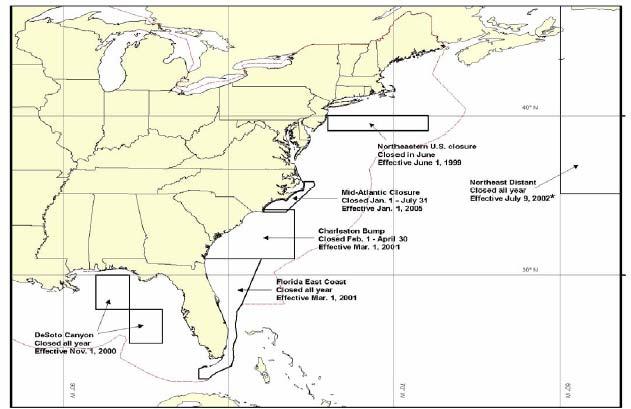 Appendix I Figure A1. Map of closed areas in the Atlantic to the U.S. pelagic longline fleet.