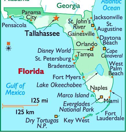 Marys River to Key West) Width east and west - 361 miles (Atlantic Ocean to Perdido River) Distance from Pensacola to Key West - 792 miles (by road)