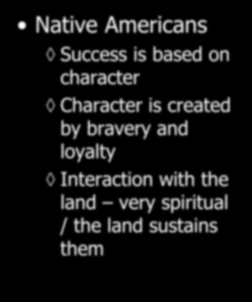 Native Americans Success is based on