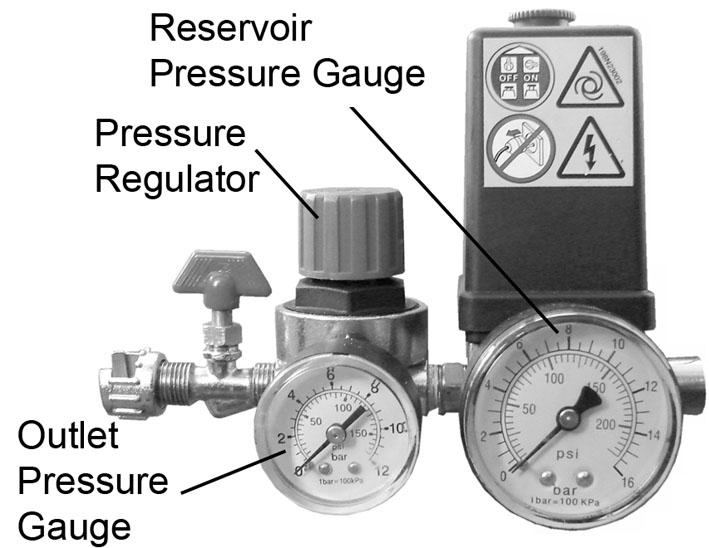 WORKING PRESSURE ADJUSTMENT Different air tools which can be powered by the compressor will require different operating pressures to work efficiently. 1.