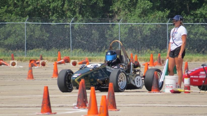 Day 3 was the first day of dynamic events. We jumped in line at skidpad to use the first run to help scrub in the tires that we had swapped earlier in the morning.