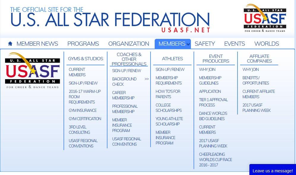 GymTyme All Stars 8 USASF REGISTRATION / RENEWAL Each season athletes must be registered with the USASF. Please go to www.usasf.net and follow the steps below.
