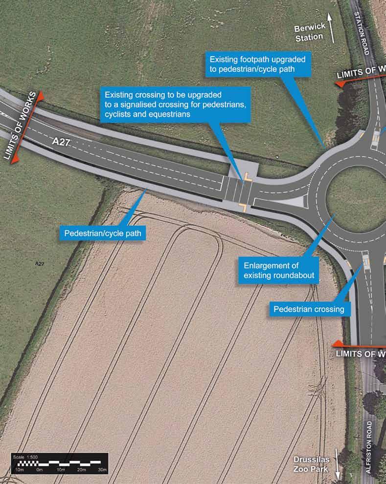 Enlarge existing roundabout Upgrade Toucan crossing to Pegasus crossing New pedestrian
