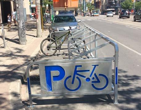 public right-of-way. Many types of bicycle parking exist from ring-andpost, to bicycle corrals and parking structures, such as secure bicycle stations or bicycle lockers.