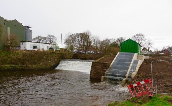 Massey s Mill and the Archimedean reverse screw hydro generation system on the weir.