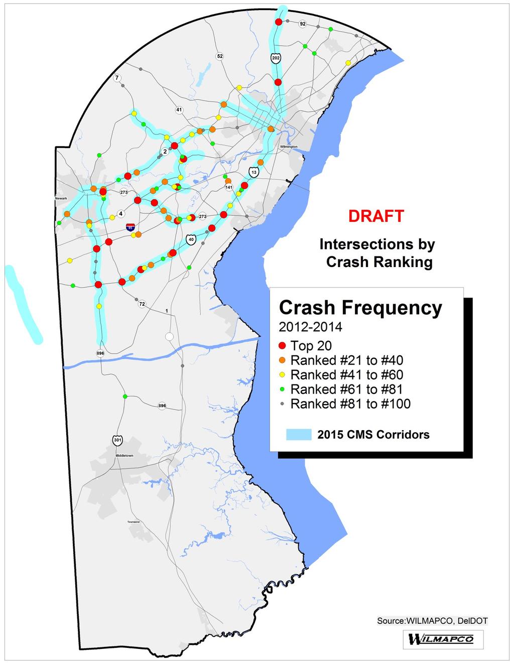 Frequency Figure 13: Crash Frequency Ranking Map February 216 WILMAPCO DATA REPORT #6 Update: NCC Int.