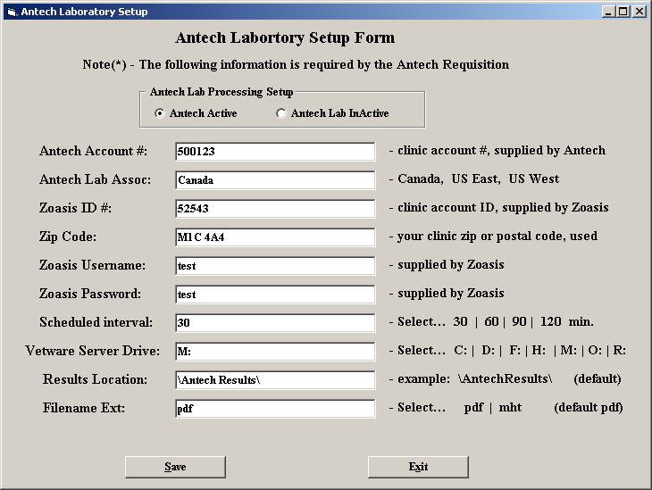 Antech Lab Requisition System Overview Antech Setup From the Main Vetware Menu Tools Antech Processes Antech Setup To display the