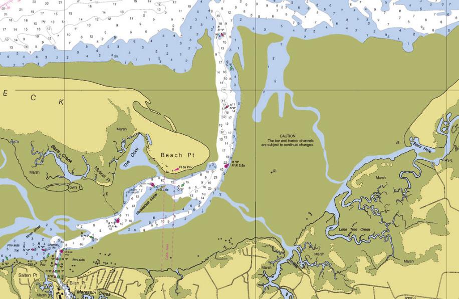 10 AMERICAN PETROLEUM INSTITUTE How to Use a Chart to Map the Components of a Tidal Inlet 1. Use the most recent and detailed nautical chart that is available to analyze water depth data. 2.